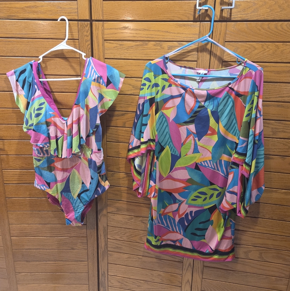 Trina Turk Rainforest Matching Cover Up SM  & One-Piece S12